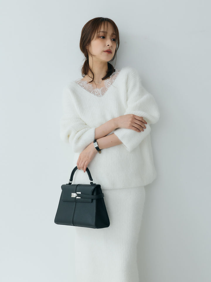 【Essential】Lace design knit tops & Lace design knit skirt SET UP