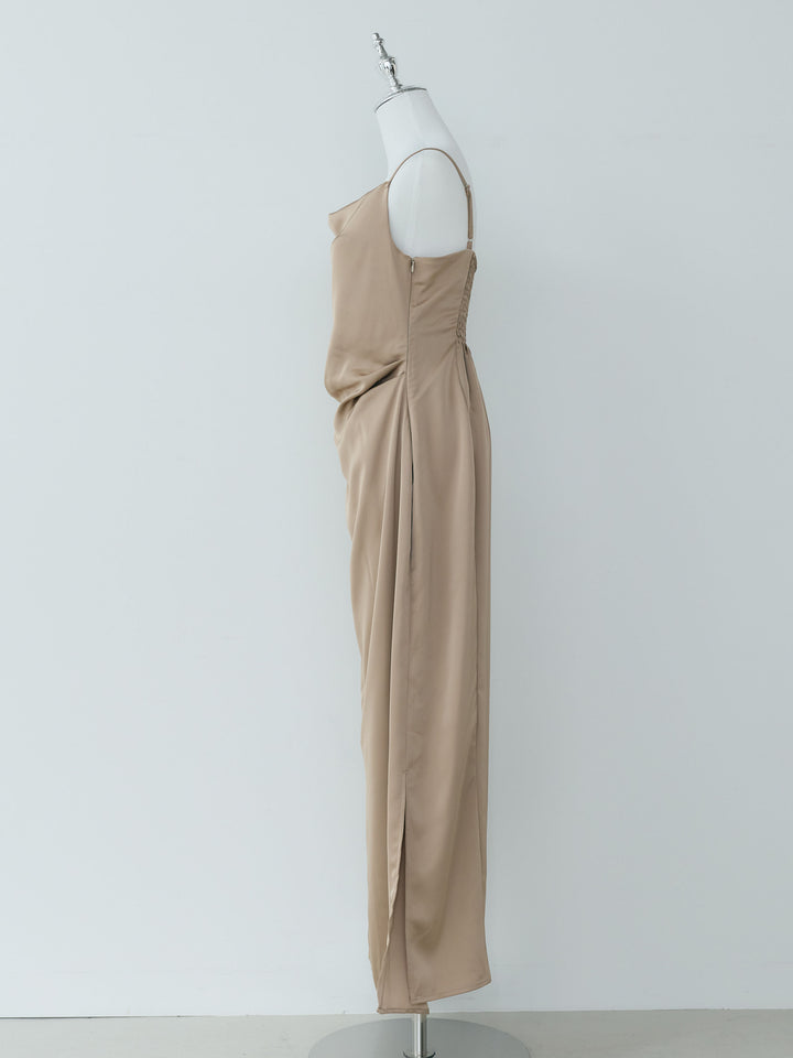 【Essential】Satin drape camisole one piece