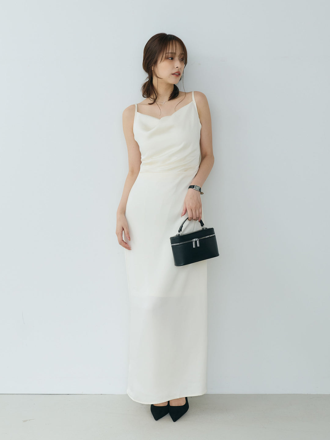 【Essential】Satin drape camisole one piece