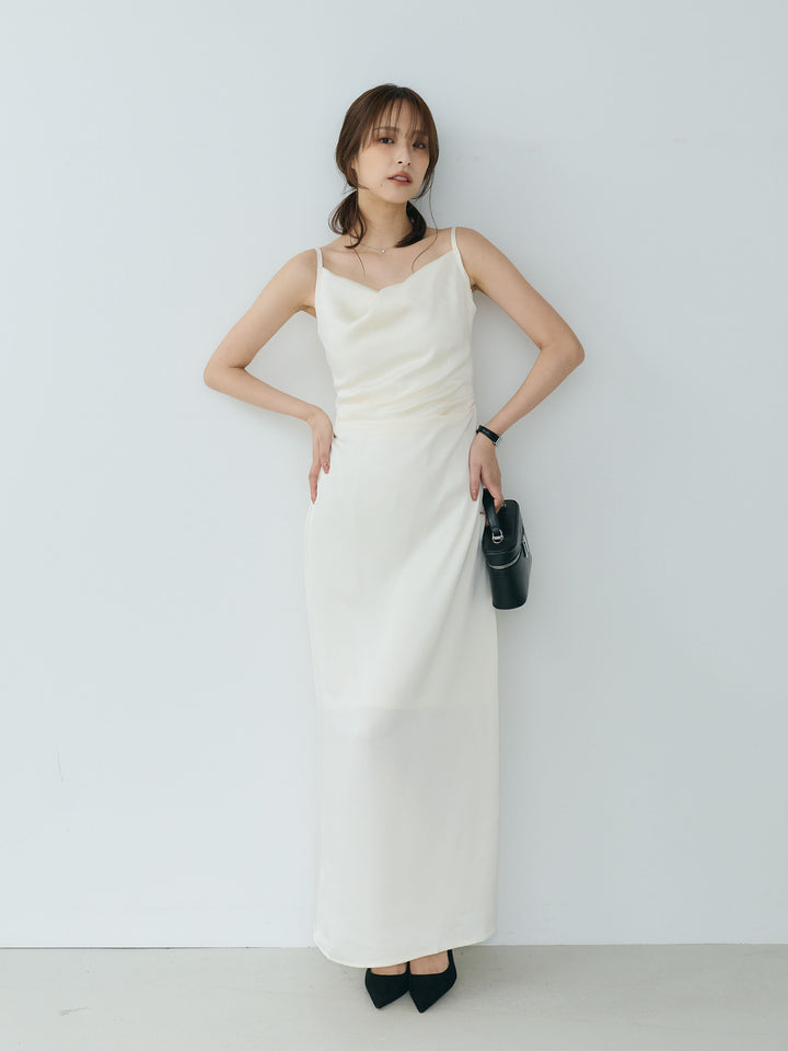 【Essential】Satin drape camisole one piece