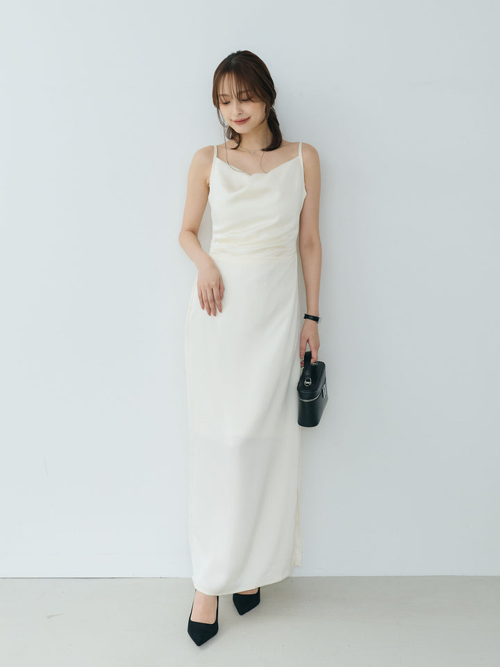 【Essential】Satin drape camisole one piece