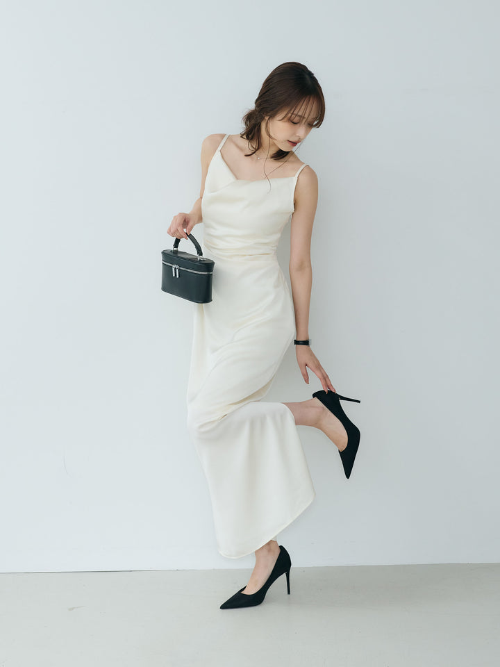 【Essential】Satin drape camisole one piece