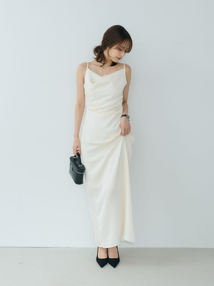 【Essential】Satin drape camisole one piece