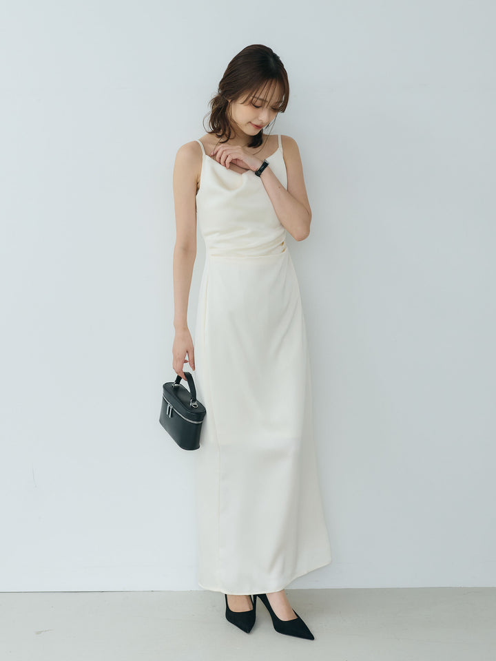 【Essential】Satin drape camisole one piece