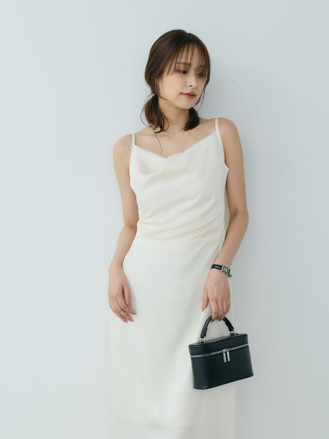【Essential】Satin drape camisole one piece