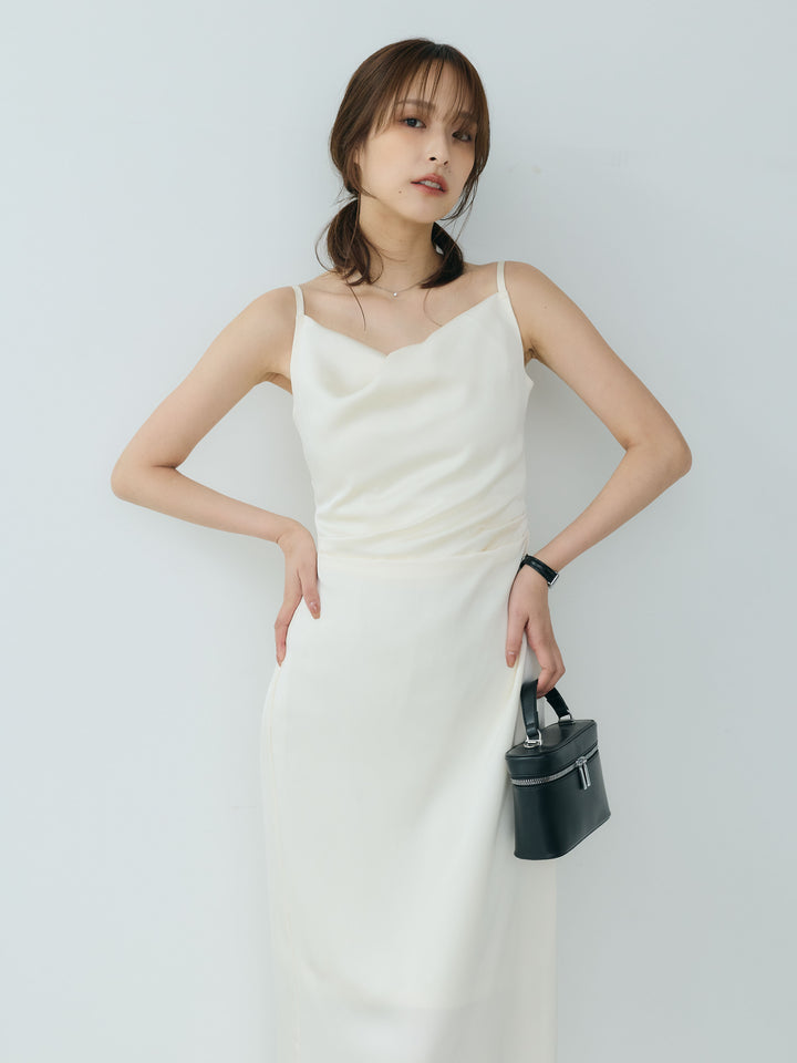 【Essential】Satin drape camisole one piece