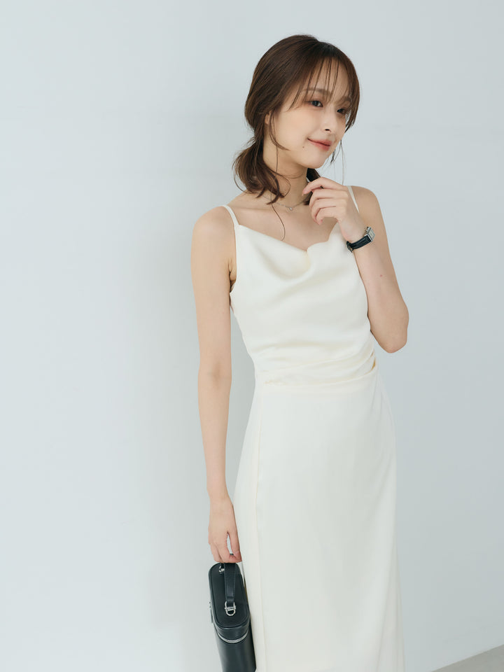 【Essential】Satin drape camisole one piece