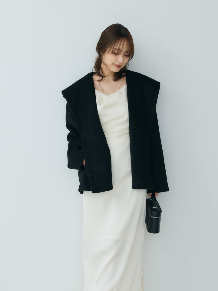 【SET】【Essential】Wool middle coat+【Essential】Satin drape camisole one piece(2set)