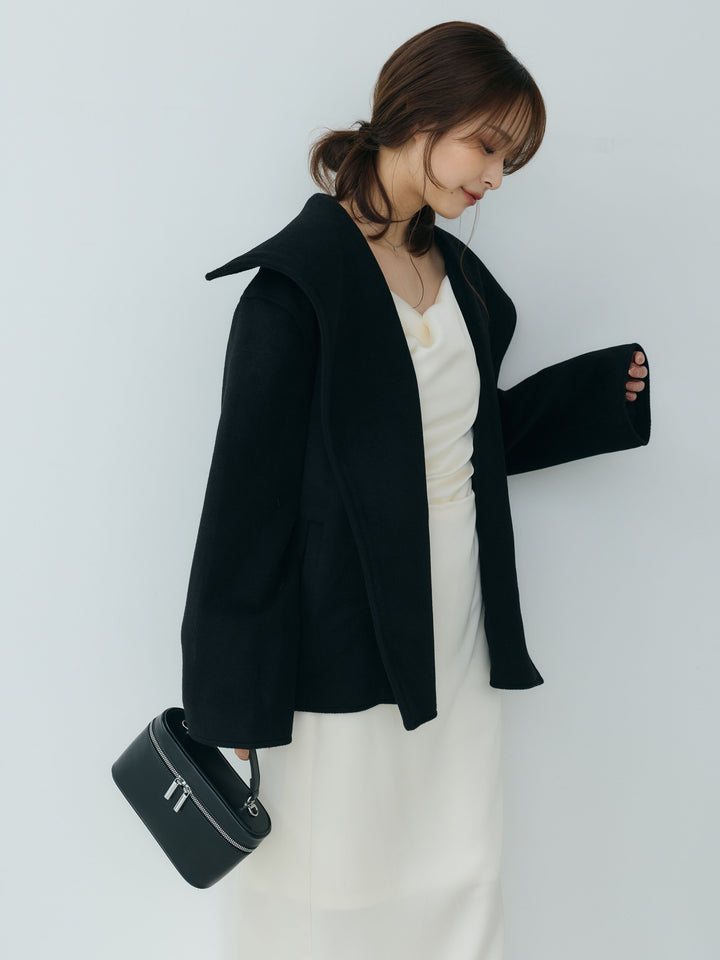 【SET】【Essential】Wool middle coat+【Essential】Satin drape camisole one piece(2set)