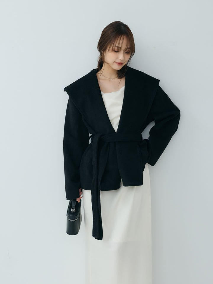 【SET】【Essential】Wool middle coat+【Essential】Satin drape camisole one piece(2set)