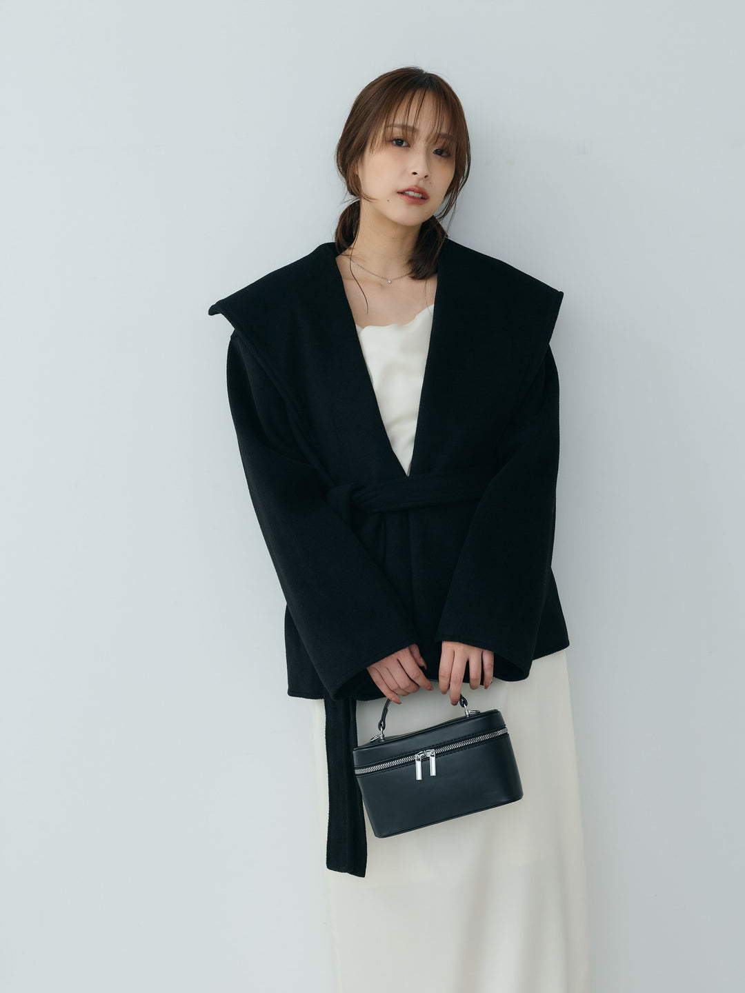 【SET】【Essential】Wool middle coat+【Essential】Satin drape camisole one piece(2set)