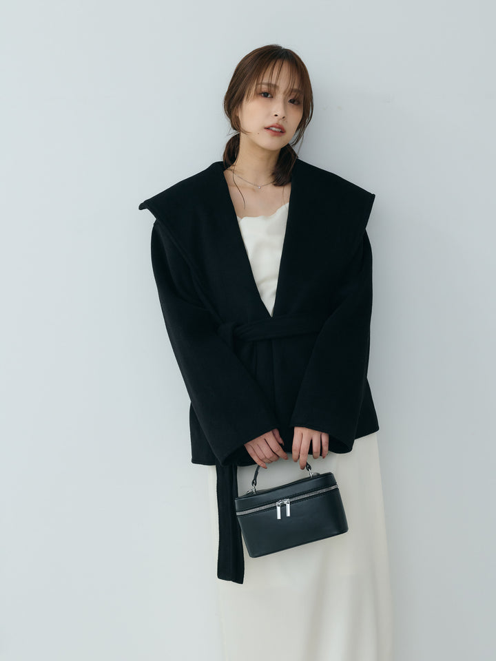 【SET】【Essential】Wool middle coat+【Essential】Satin drape camisole one piece(2set)