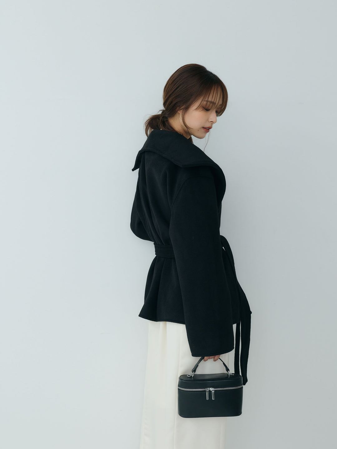 【SET】【Essential】Wool middle coat+【Essential】Satin drape camisole one piece(2set)