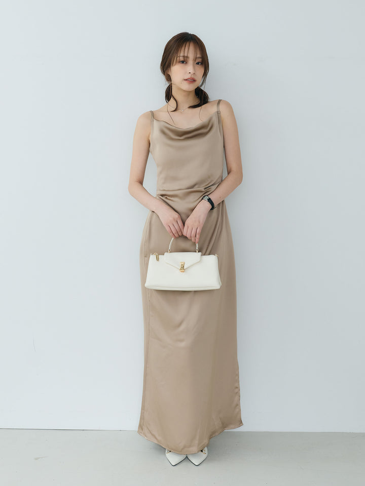【Essential】Satin drape camisole one piece