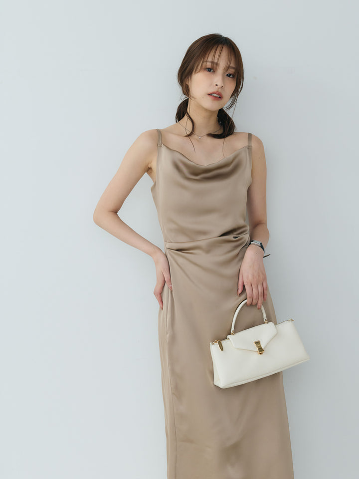 【Essential】Satin drape camisole one piece