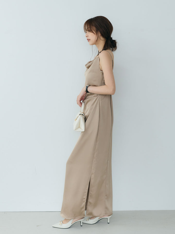 【Essential】Satin drape camisole one piece