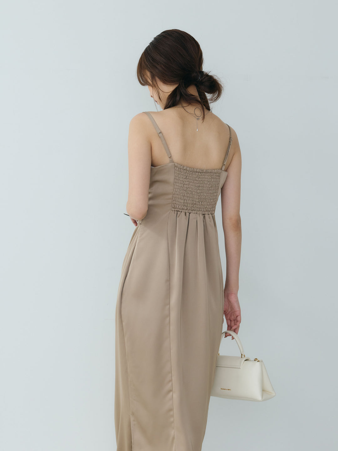 【Essential】Satin drape camisole one piece