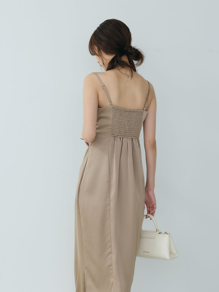 【Essential】Satin drape camisole one piece