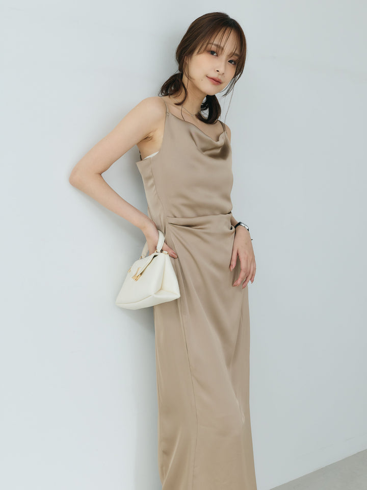 【Essential】Satin drape camisole one piece