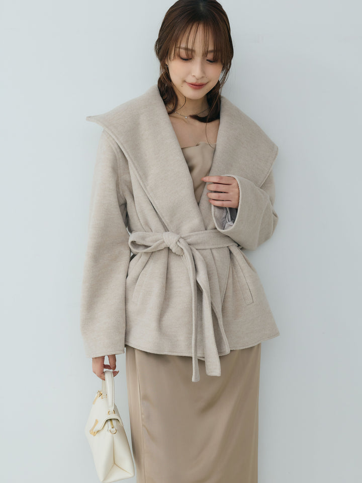 【SET】【Essential】Wool middle coat+【Essential】Satin drape camisole one piece(2set)
