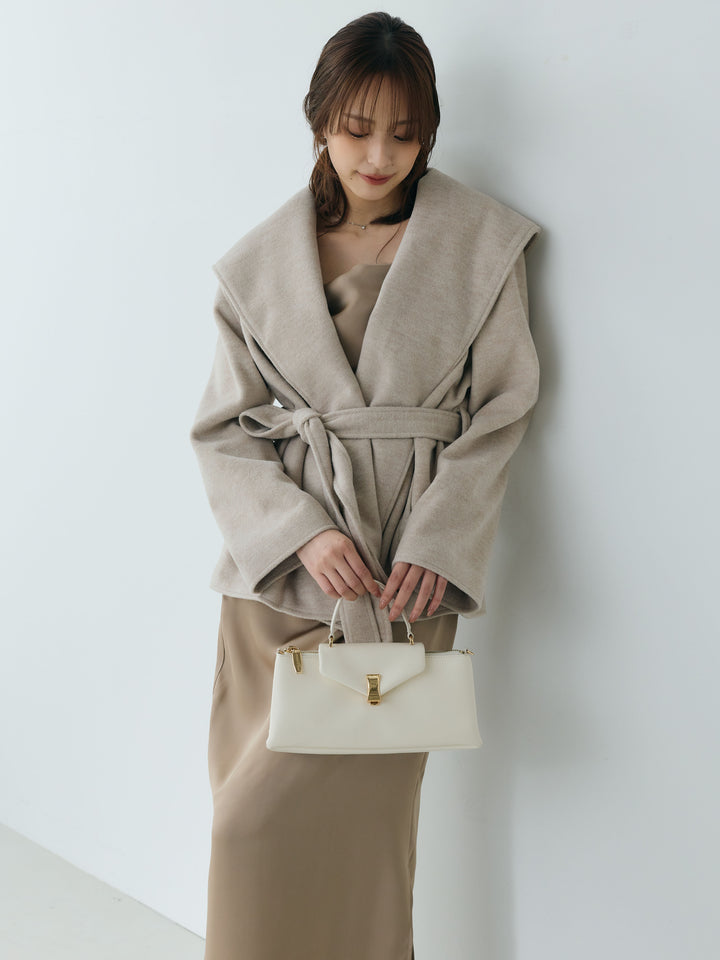 【SET】【Essential】Wool middle coat+【Essential】Satin drape camisole one piece(2set)