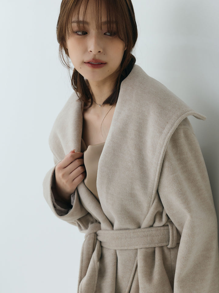 【SET】【Essential】Wool middle coat+【Essential】Satin drape camisole one piece(2set)