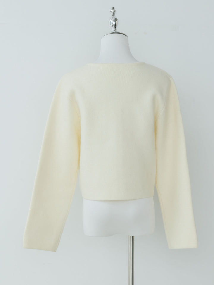 【Essential】Gold button short knit jacket