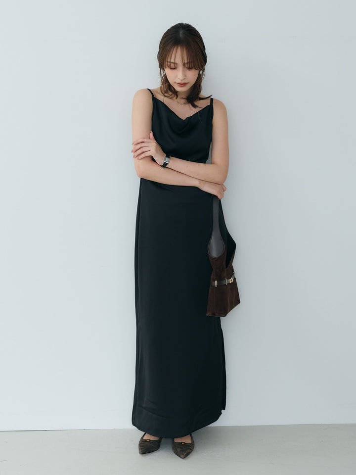 【Essential】Satin drape camisole one piece