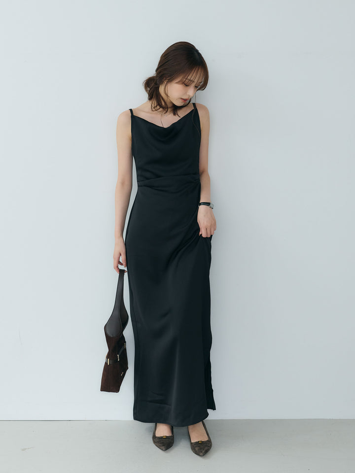 【Essential】Satin drape camisole one piece
