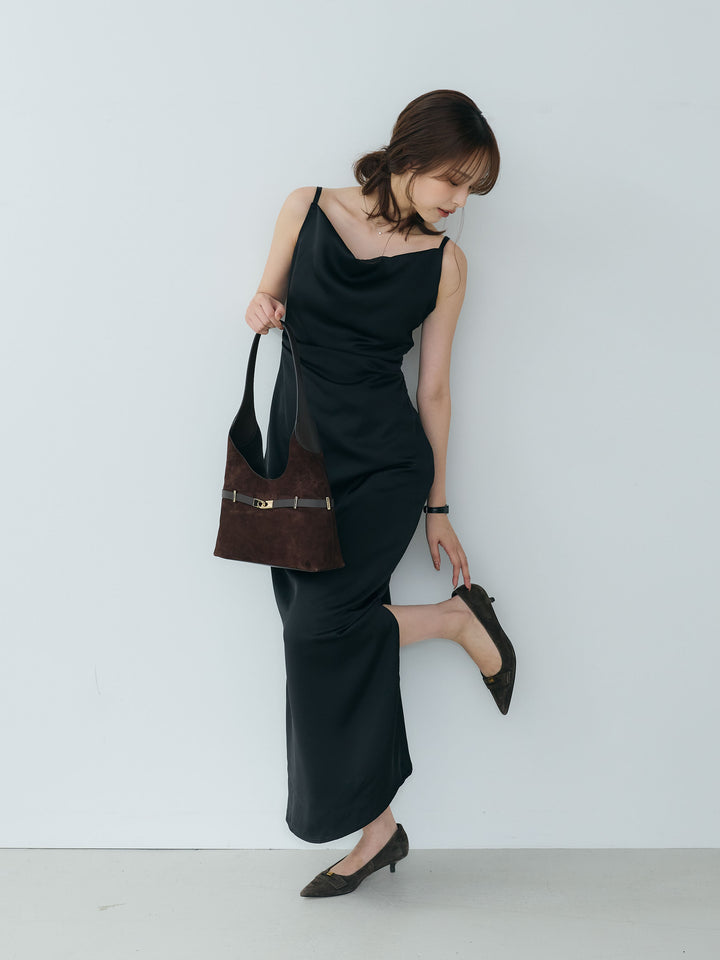 【Essential】Satin drape camisole one piece