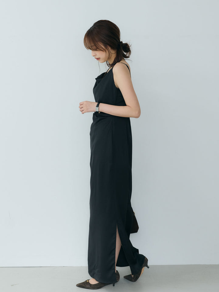 【Essential】Satin drape camisole one piece
