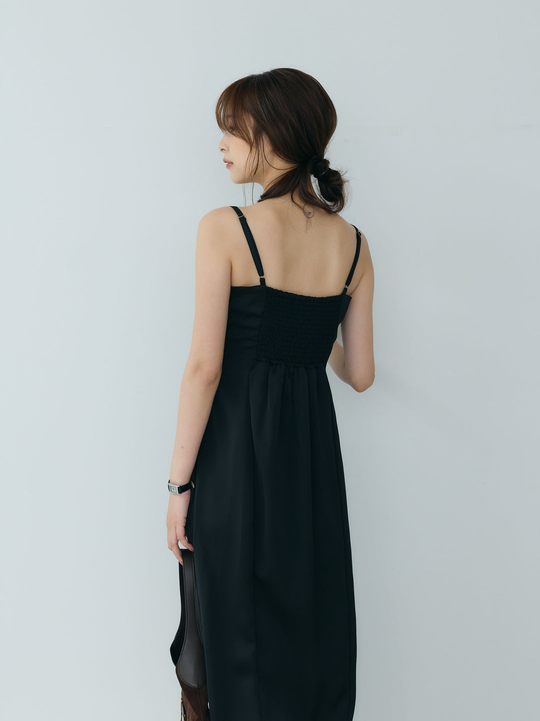 【Essential】Satin drape camisole one piece