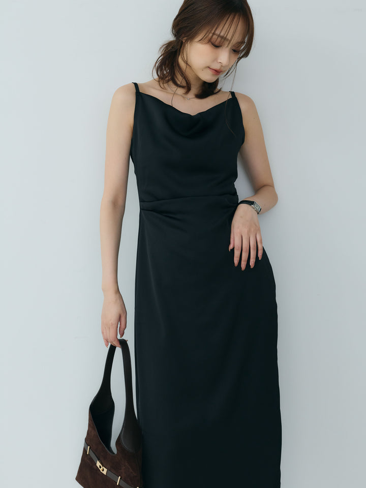 【Essential】Satin drape camisole one piece