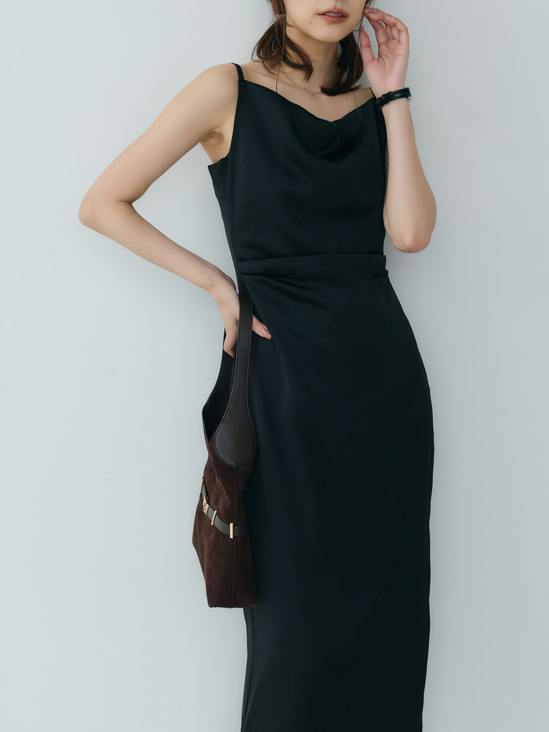 【Essential】Satin drape camisole one piece