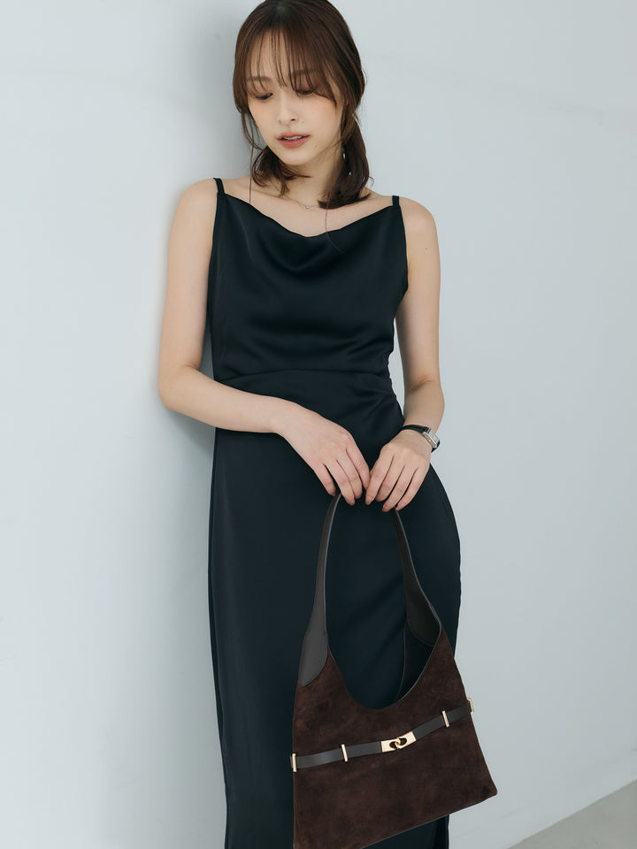 【Essential】Satin drape camisole one piece