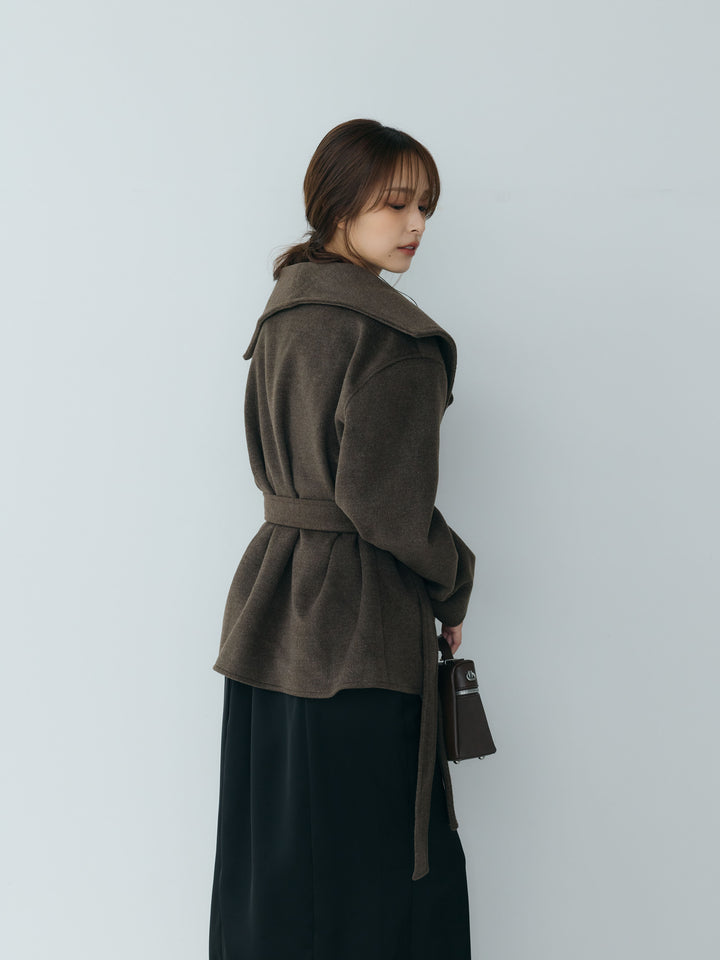 【SET】【Essential】Wool middle coat+【Essential】Satin drape camisole one piece(2set)