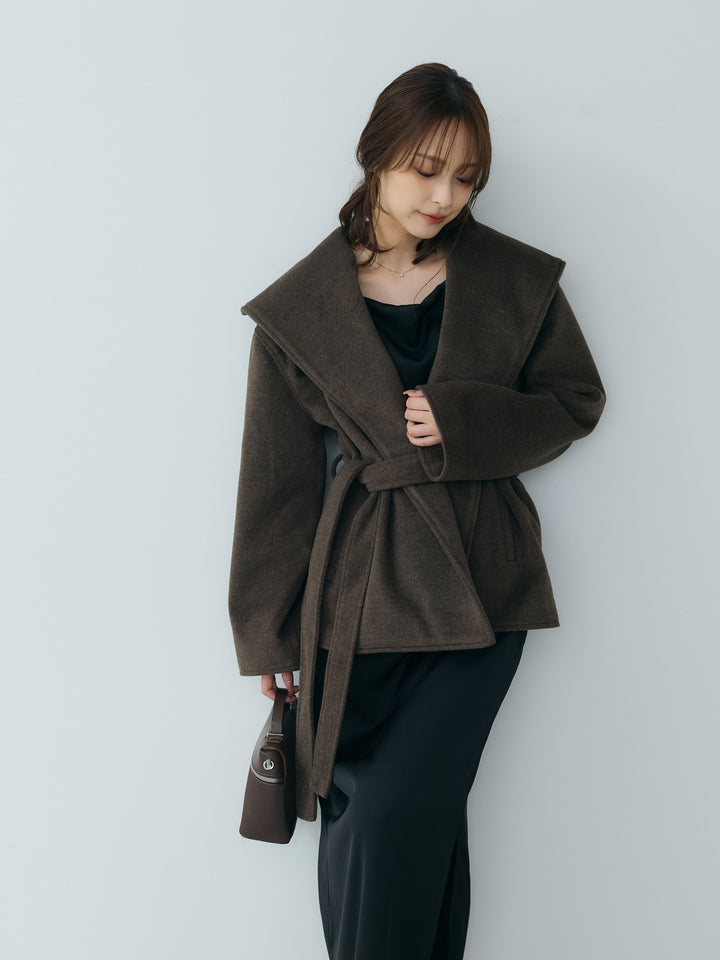 【SET】【Essential】Wool middle coat+【Essential】Satin drape camisole one piece(2set)