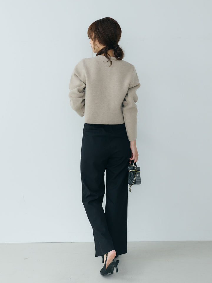 【SET】【Essential】Gold button short knit jacket+【Essential】Front slit semi-flare pants(2set)