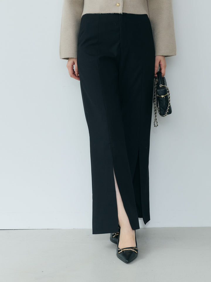 【Essential】Front slit semi-flare pants