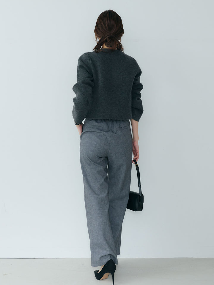 【SET】【Essential】Gold button short knit jacket+【Essential】Front slit semi-flare pants(2set)