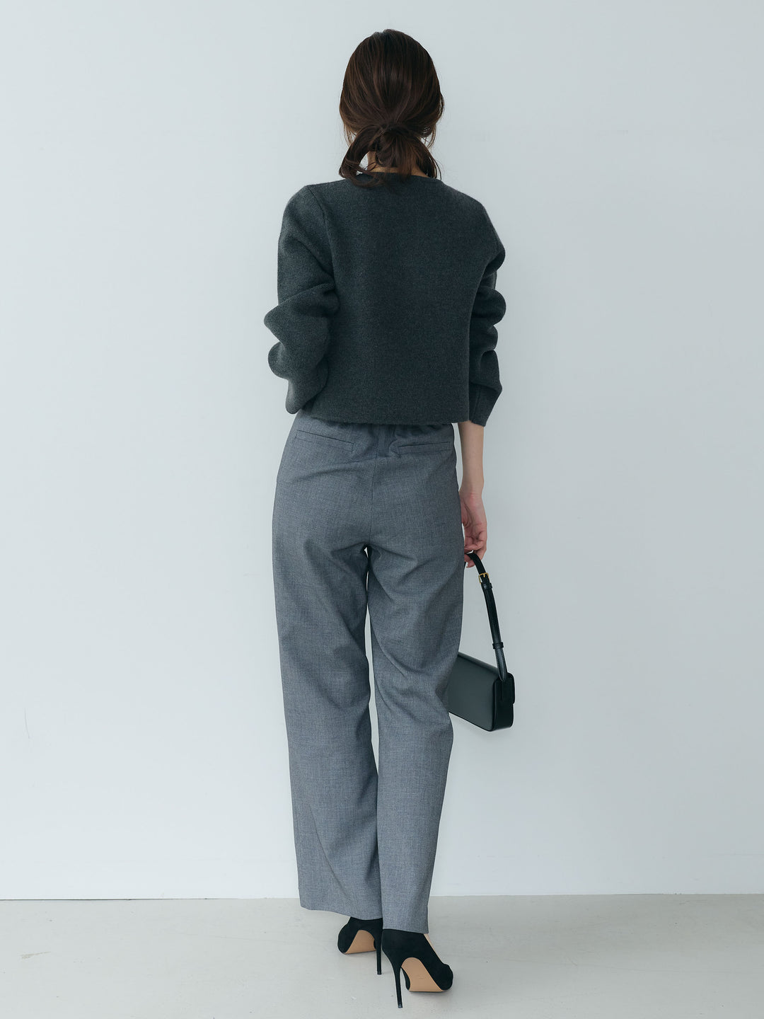 【SET】【Essential】Gold button short knit jacket+【Essential】Front slit semi-flare pants(2set)