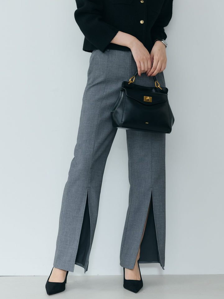 【Essential】Front slit semi-flare pants