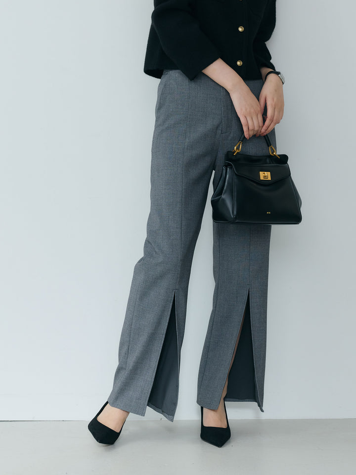 【Essential】Front slit semi-flare pants