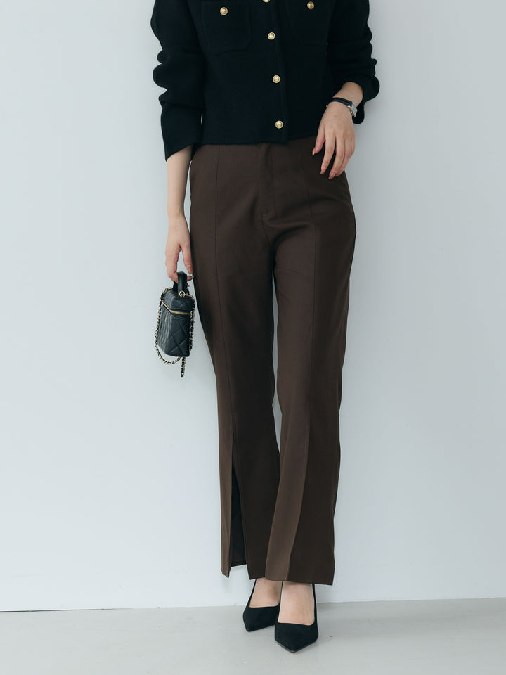 【Essential】Front slit semi-flare pants