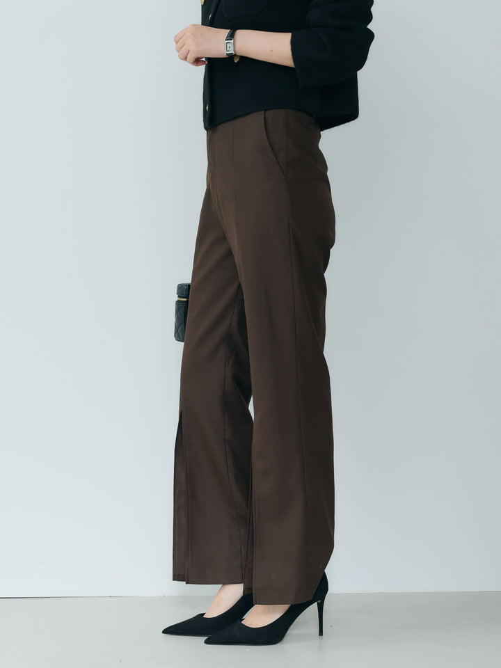 【Essential】Front slit semi-flare pants