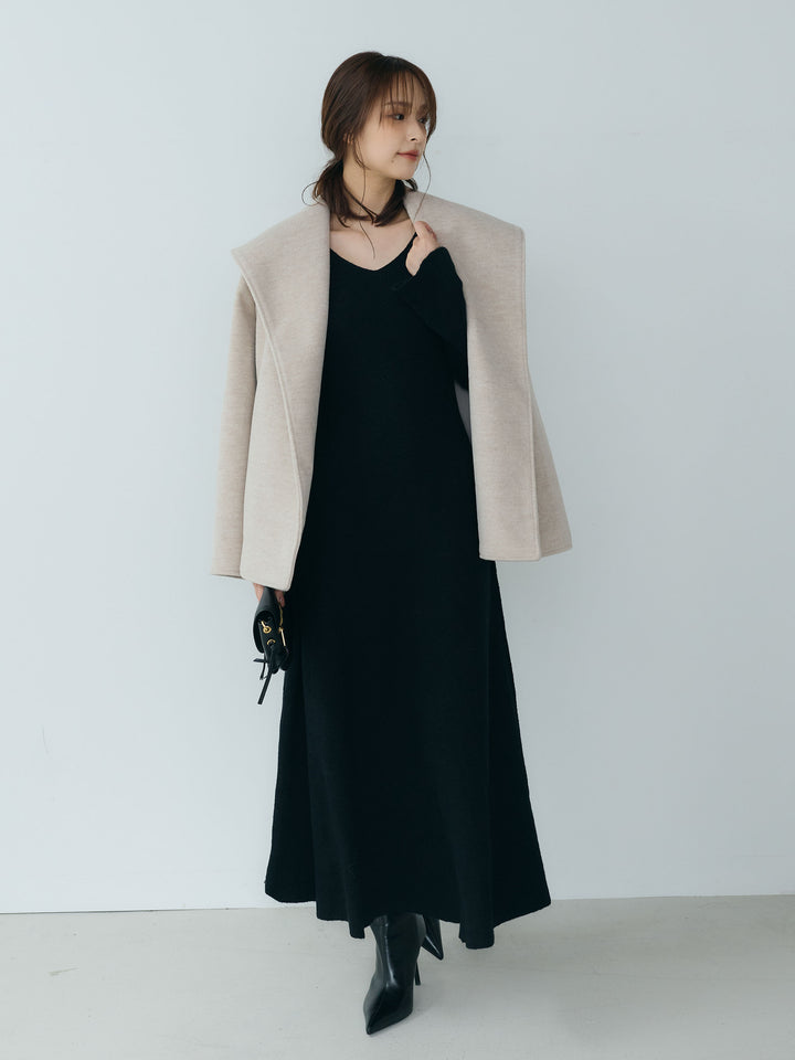 【SET】【Essential】Wool middle coat+ベルスリーブフレアニットワンピース(2set)