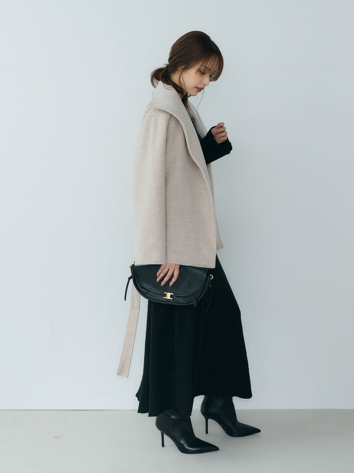 【SET】【Essential】Wool middle coat+ベルスリーブフレアニットワンピース(2set)