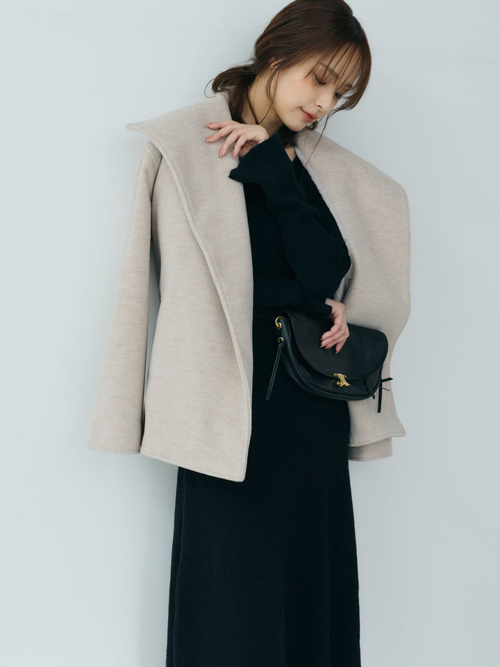【SET】【Essential】Wool middle coat+ベルスリーブフレアニットワンピース(2set)