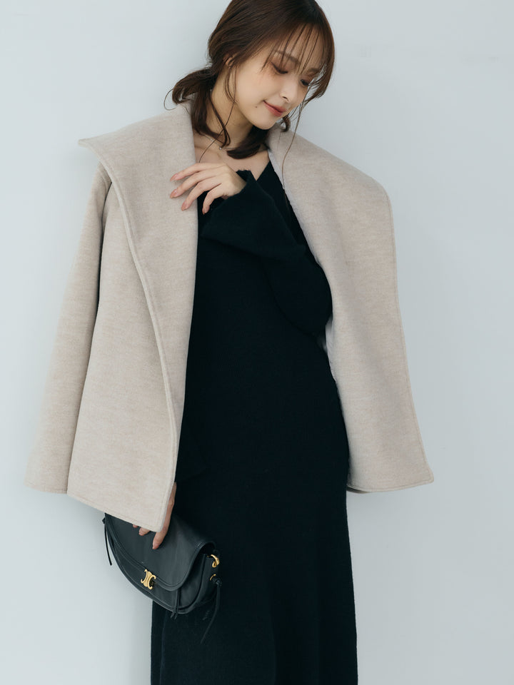 【SET】【Essential】Wool middle coat+ベルスリーブフレアニットワンピース(2set)