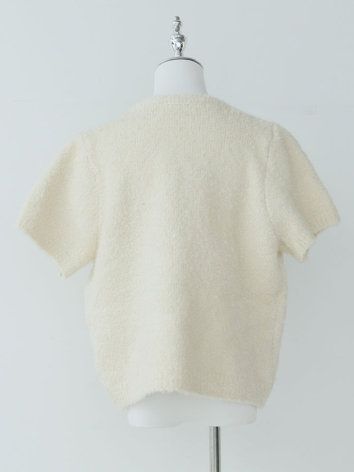 フロントリボンウール混ハーフスリーブニットカーディガン